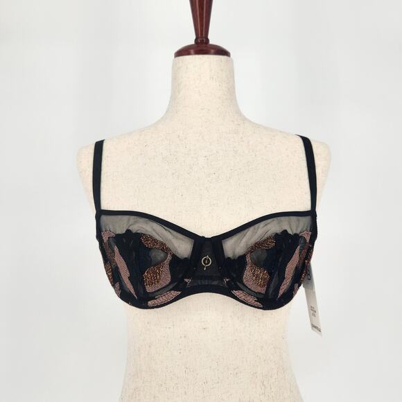 Chantelle Women Black/Gold Laced Mesh Montaigne Demi Underwire Bra Size 34B - Picture 2 of 6